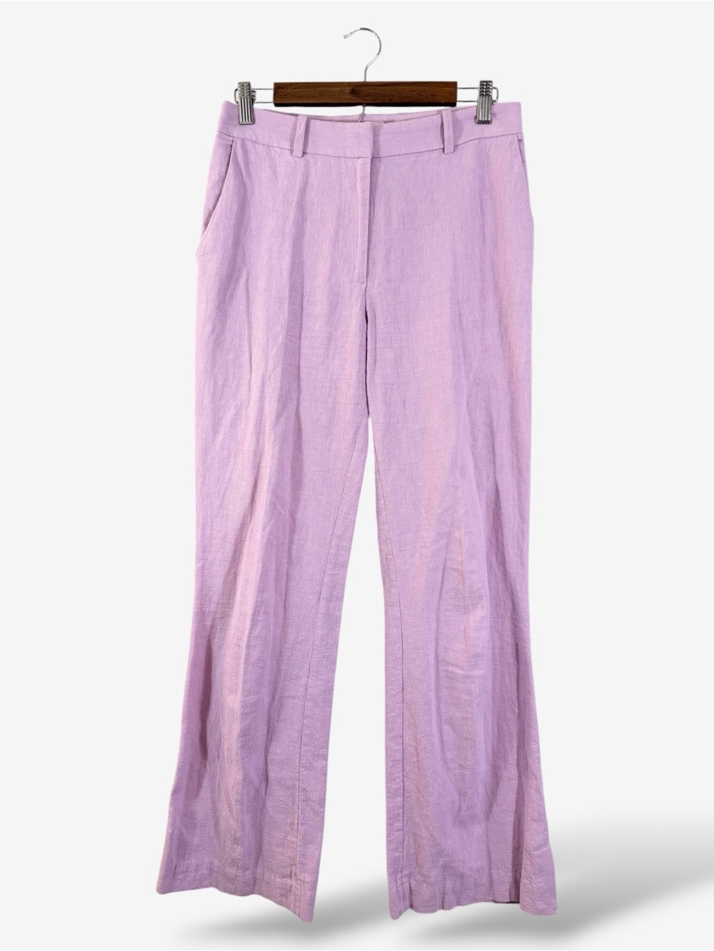 & Other Stories Flared Linen Trouser Lilac Purple Size 36 Slit Hem High Waist